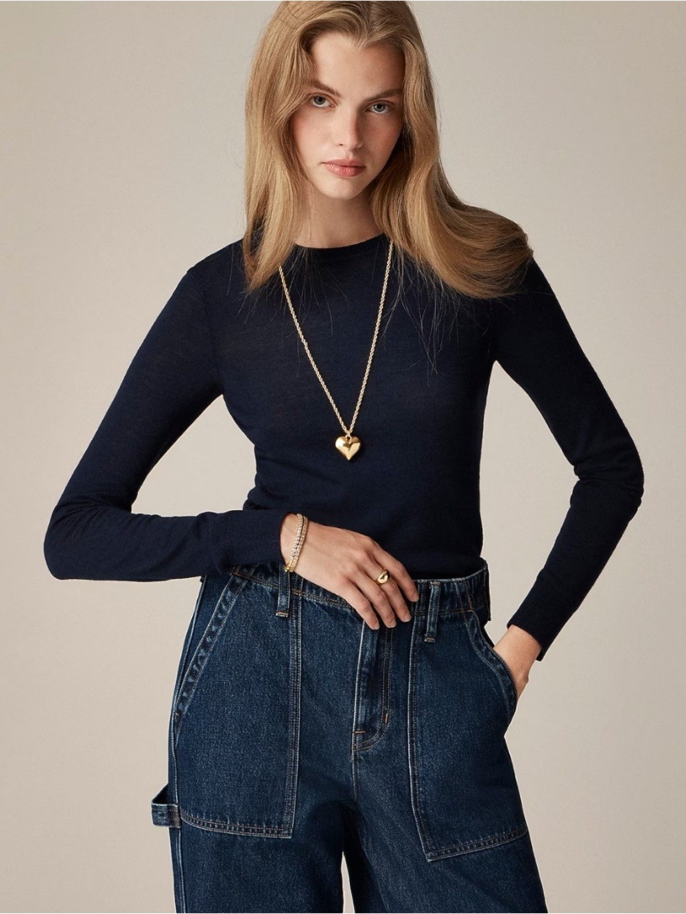 NWT J.Crew Merino Wool 100% Carolyn Fitted Crewneck Sweater Navy XS